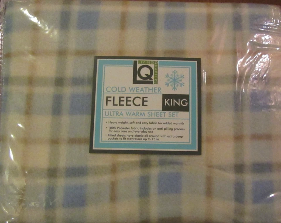 Conjunto de lençóis de lã escovada Living Quarters azul xadrez clima frio rei - Imagem 1 de 4