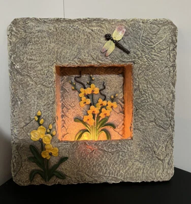 Vintage Slate Decorative Night Wall Lamp Standing Floral Butterfly Design 11” - Image 1 of 4