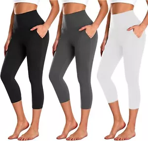 NEW YOUNG 3 Pack Capri Leggings for Large-X-Large, 5-black/Dark Gray/White  - Picture 1 of 2