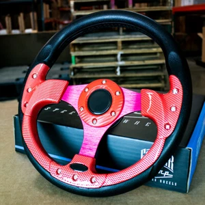 12.5 Inch Golf Cart Steering Wheel Hydro-Graphic Red Carbon Fiber - 6 Hole - Picture 1 of 10