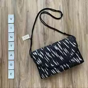 VINTAGE Deadstock Loredana Stroh Handtasche/Tasche oder Clutch Neu mit Etikett schwarz silber Medium - Bild 1 von 12