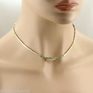HIGH END! 1,90 KT. SMARAGD & DIAMANT CHOKER HALSKETTE 18K GELBGOLD 17 Zoll - Bild 1 von 6