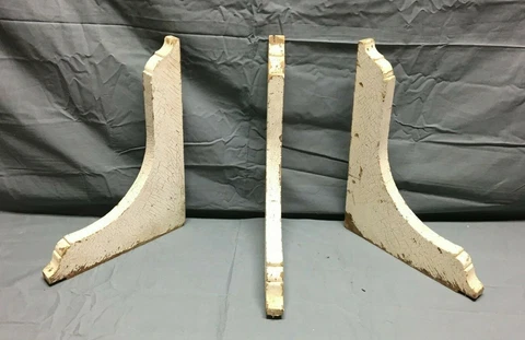Set Of 3 Thin Wood Corbels Shabby Porch Brackets Vintage White Chic Old 253-22B Cover