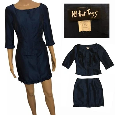 vtg 2 Piece Skirt Outfit Sz 7/8 ALL THAT JAZZ Blue Dupioni Ruffle EUC - Image 1 of 4