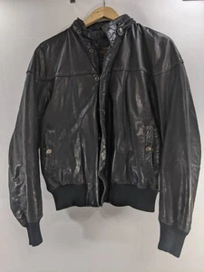 FoxRun Mens Black Genuine Leather Jacket Zip Snap Closure Hooded Size Medium - Picture 1 of 12