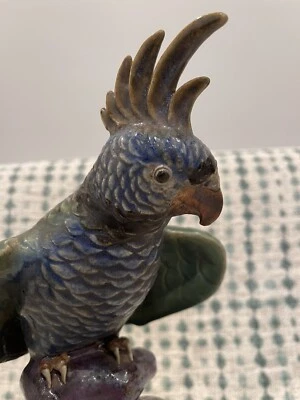 "Precioso paraguas vintage de 12"" mayólica azul cacatúa jacinto guacamayo loro" Foto 1 de 4