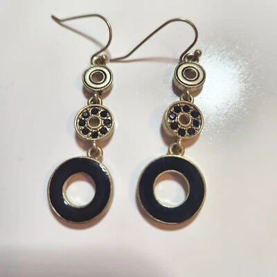 Lia Sophia  DAPPLE  Black Crystals Gold Tone Earrings - Image 1 of 4