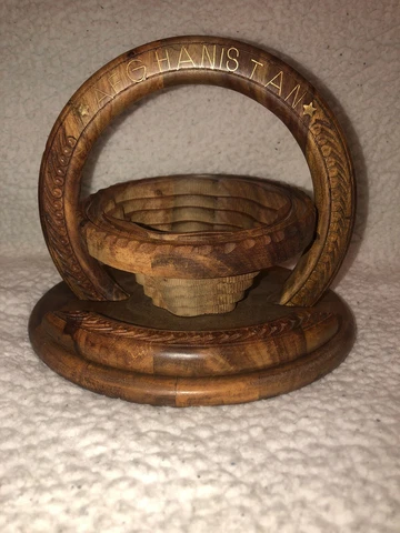 Ornate HandCarved Wood Collapsible Bowl Fruit Basket W/Handle UNIQUE Afghanistan Cover