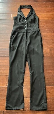 BEBE Mono Jersey Mameluco Negro Botón Cremallera Cintura Para Mujer 6 Sin Mangas 4 Bolsillos Foto 1 de 4