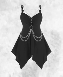 New Black Gothic Punk Chain & O-Ring Detail Hanky Hem Vest Top size XL 18 20 22 - Picture 1 of 3