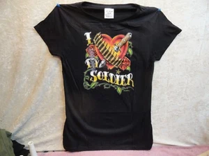 I love my soldier T-shirt American Military KNIFE HEART BULLETS ROSES XXL. NEW - Bild 1 von 4