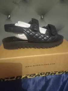 RIVER ISLAND SANDALS Womens Uk 6 Black Quilted with RI logo - Picture 1 of 3