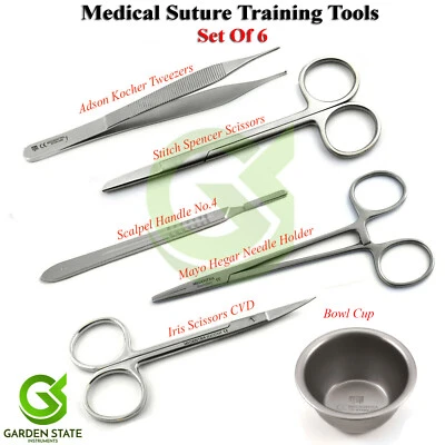 Medical Suture Training Kit First Aid Dissecting Suturing Forceps Scissors Set - Image 1 of 4