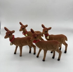 4 Vintage stehende beflockte Hirsche Winter Weihnachten Display, Deko - Bild 1 von 5