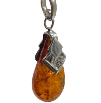 CIONDOLO PER COLLANA DA DONNA IN ARGENTO 925 E AMBRA ARANCIONE NATURALE A GOCCIA - Immagine 1 di 4