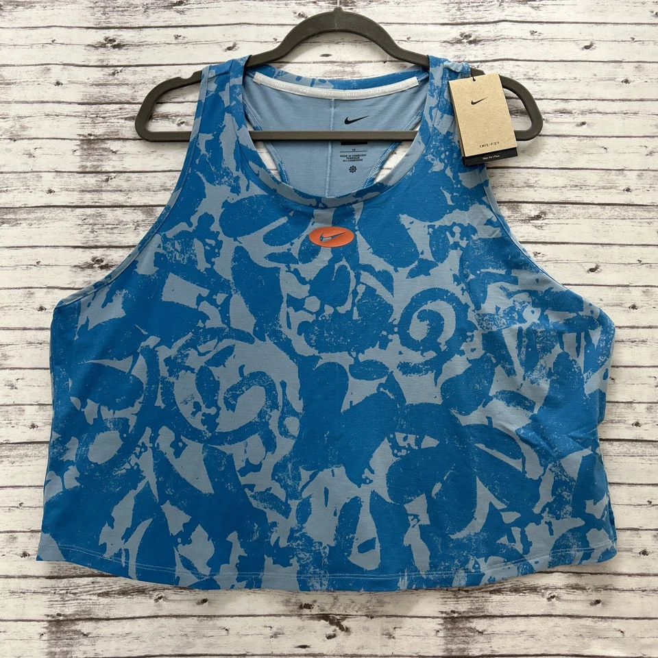 Nike Dri Fit Women's Plus Size 1X Racerback Training Crop Tank Top Blue