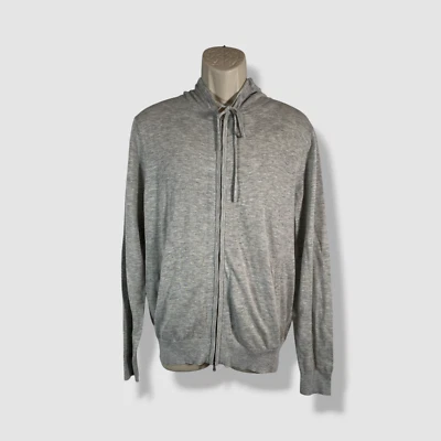 Neiman Marcus Men's Gray Cotton Linen Full-Zip Hoodie Sweater Size M - Image 1 of 2