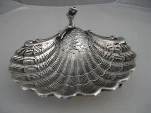 Vintage Mandelschale Schale mit Sirenenfigur Sterlingsilber 1970er SPANIEN - Bild 1 von 6
