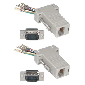2x 9-Pin DB9 RS232 Male to RJ11/12 6P6C Phone Line Jack Modular Adapter Ivory - Picture 1 of 1