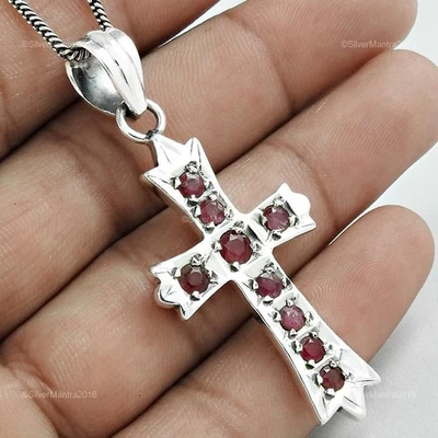 Natale Regalo Rubino Gemma 925 Argento Sterling Sorella Trendy Ciondolo Gioielli - Immagine 1 di 4