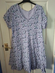 Lilac Floral Cotton Mix Lightweight Short Sleeved Lined Summer Dress Size Medium - Picture 1 of 12