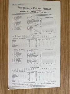 SCORECARD - YORKSHIRE & LANCASHIRE LADIES v THE REST @ SCARBOROUGH - SEPT. 1949 - Picture 1 of 1