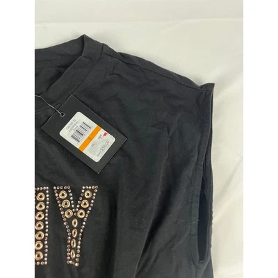 Top DKNY Negro Sin Mangas Tachonado Estrás Logo Corbata Frontal Mujer Talla S Foto 1 de 4