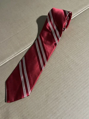 Corbata VALENTINO Hombre 100% Seda ITALIA RAYAS Rojo/Blanco L 61.5" W 3.25" A08 Foto 1 de 4