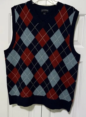 Chaleco Banana Republic Azul Rojo 100% Lana de Cordero Para Hombre Grande Cuello en V Foto 1 de 4