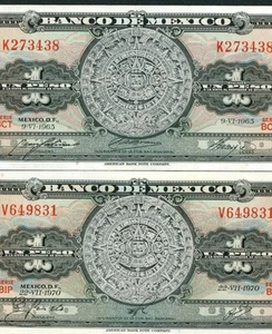 (( TWO NOTES )) 1 Peso (( AU/ CU )) 1970 El Banco De Mexico CURRENCY - Picture 1 of 3