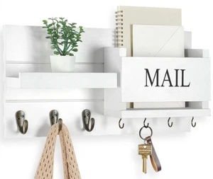 Mail Organizer for Wall Mount – Key Holder with Shelf Includes Letter White - Picture 1 of 8