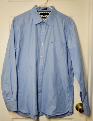 CAMISA OXFORD TOMMY HILFIGER AJUSTE PERSONALIZADO 100% ALGODÓN AZUL/blanca pin tira grande, L Foto 1 de 4