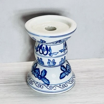 Pedestal de cerámica azul y blanco candelabro casa de campo centro de mesa redondo Foto 1 de 4
