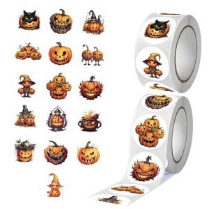 Halloweens Pumpkins Stickers Roll 1,000 Pieces 8 Fces Stickers for Jack O - Picture 1 of 5