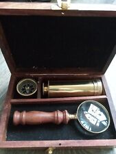 Antique Explorer/Nautical Kit w/ Telescope, Compass & Magnifying Glass with Box.