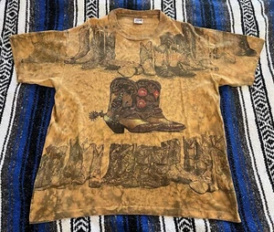 Stivali cowboy Anvil vintage anni 90 gialli punto singolo San Diego AOP T shirt XL - Foto 1 di 13