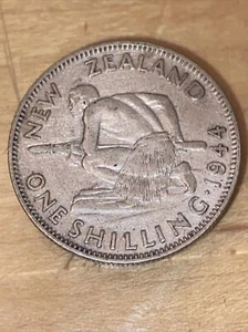1944 New Zealand One Shilling Silver Hard Date 480.000 Minted. - Picture 1 of 10