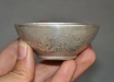 collect Old China Tibetan silver Dragons Dragon Loong statue “福” Tea cup Bowl