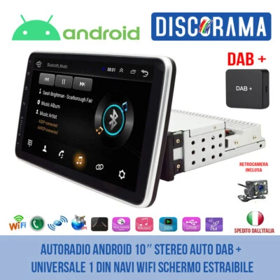 AUTORADIO ANDROID 10″ STEREO AUTO DAB + UNIVERSALE 1 DIN NAVI WIFI BT ESTRAIBILE - Immagine 1 di 4