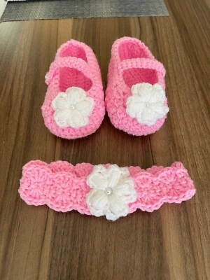 Bailarina bebé crochet zapatos y diadema hechos a mano de 0 a 6 meses Foto 1 de 4