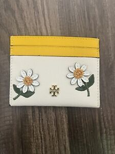 NWT TORY BURCH White Yellow Daisy Flower CARD Case Holder