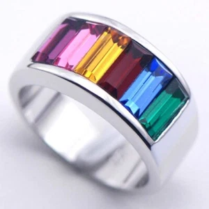 Rainbow CZ Baguette Stones. Six baguette cut CZ stones in rainbow colors - Picture 1 of 2