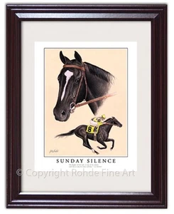 SUNDAY SILENCE FRAMED HORSE RACING ART PRINT racehorse painting Kentucky Derby - Picture 1 of 1