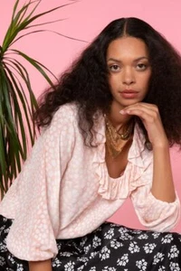 Rixo London Alora Frill Neck peach Blouse silk blend  Size S / P - Picture 1 of 7