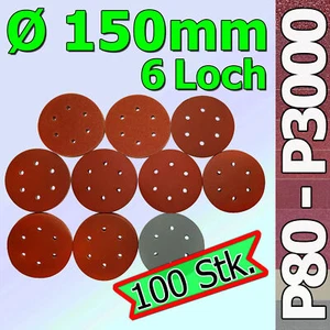 100Stk Feinschleifscheiben 150mm 6 Loch P80-P3000 gelocht Set Exzenter Klett Mix - Bild 1 von 1
