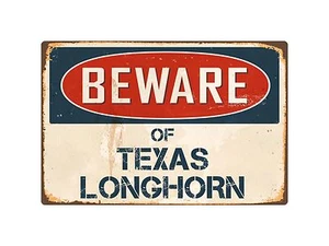 Beware Of Texas Longhorn 8" x 12" Vintage Aluminum Retro Metal Sign VS412 - Picture 1 of 1
