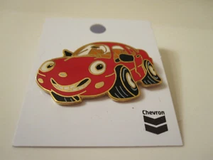 CHEVRON Gas Oil Service Station TECHRON Red CAR Smiley FACE Pinback Pin on CARD - Picture 1 of 3