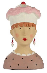 Ladykopf Dekokopf Dekobüste Dame mit rosa Muffin als Hut  - Bild 1 von 1