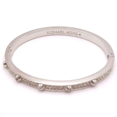 Brazalete Michael Kors Tono Plata Cristal Adornado Bisagras Brazalete 6 3/4" Foto 1 de 4