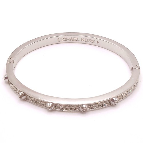 Bracciale Michael Kors tono argento cristallo impreziosito braccialetto con cerniera 6 3 4"